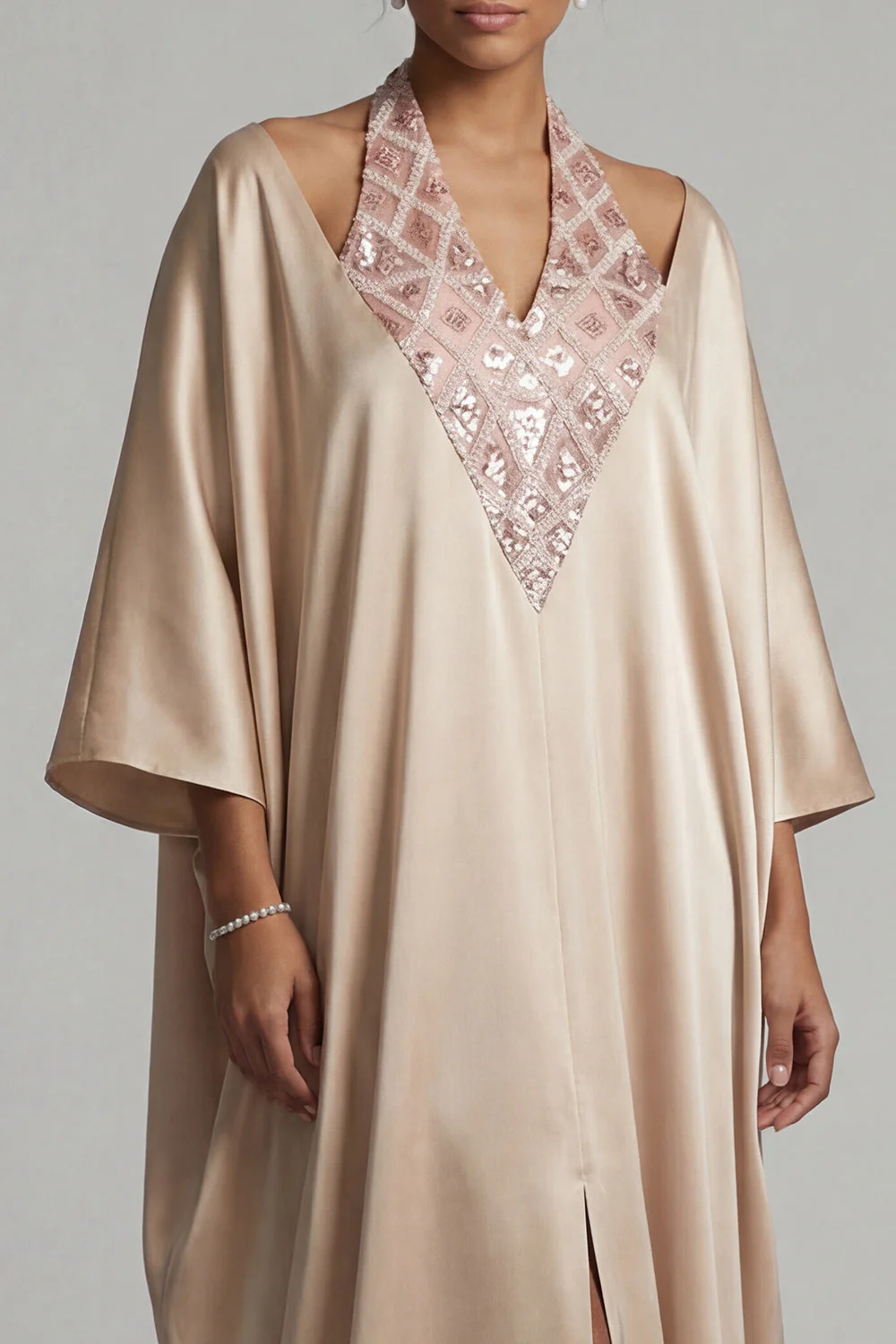 Champagne Halter Sheath Sequins Mother Of the Bride Dress with Slit - Image 4
