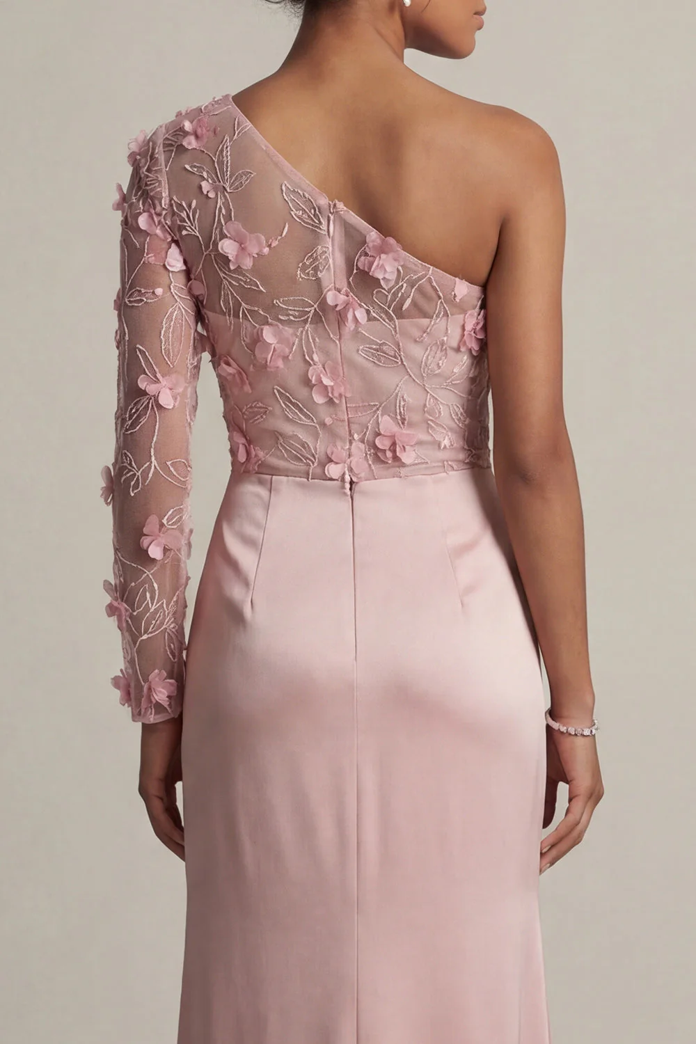 One Shoulder Satin Dusty Rose Sheath Ruched Mother Of the Bride Dress with Slit - Image 5