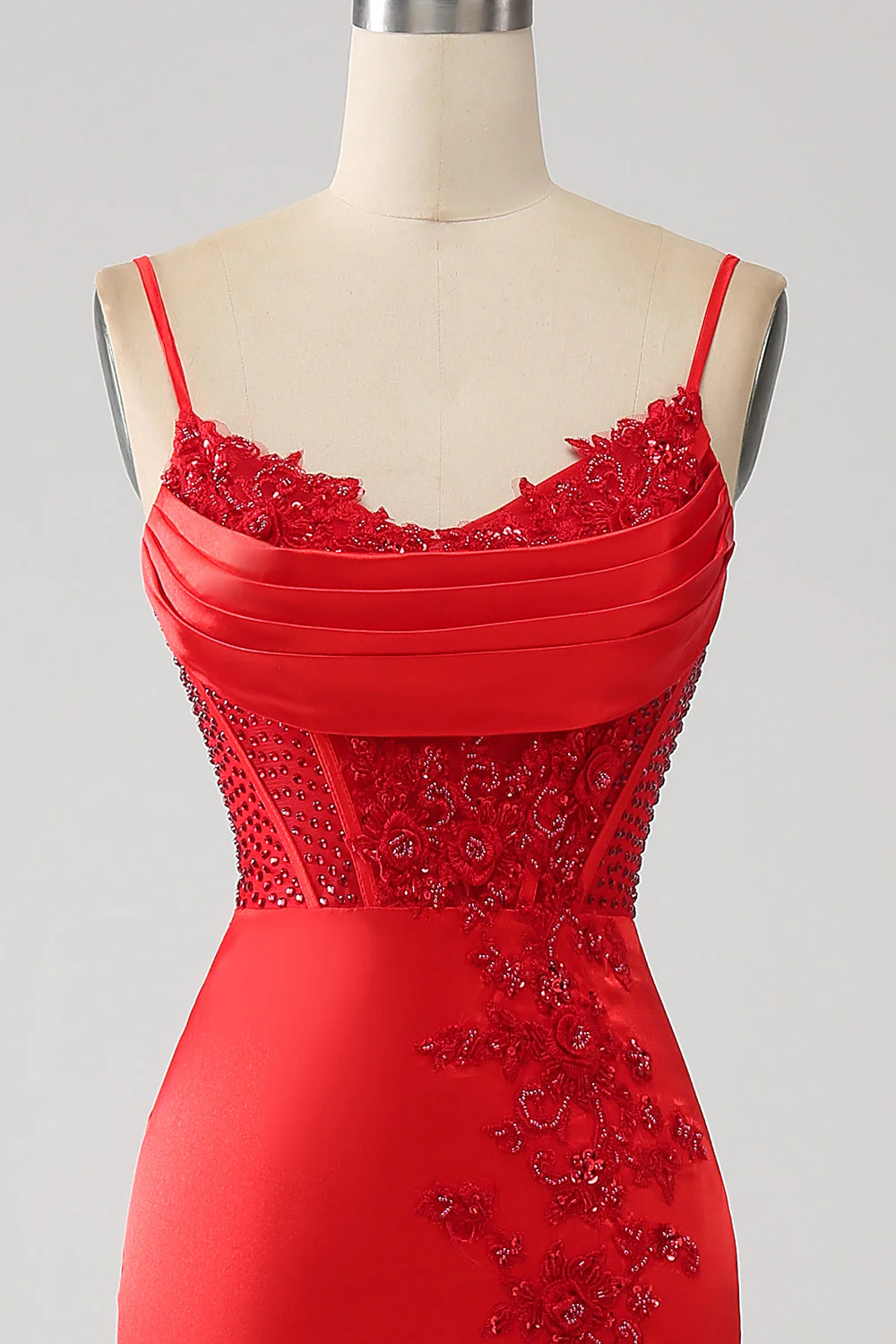 Satin Mermaid Beaded Red Prom Dress with Slit - Image 4