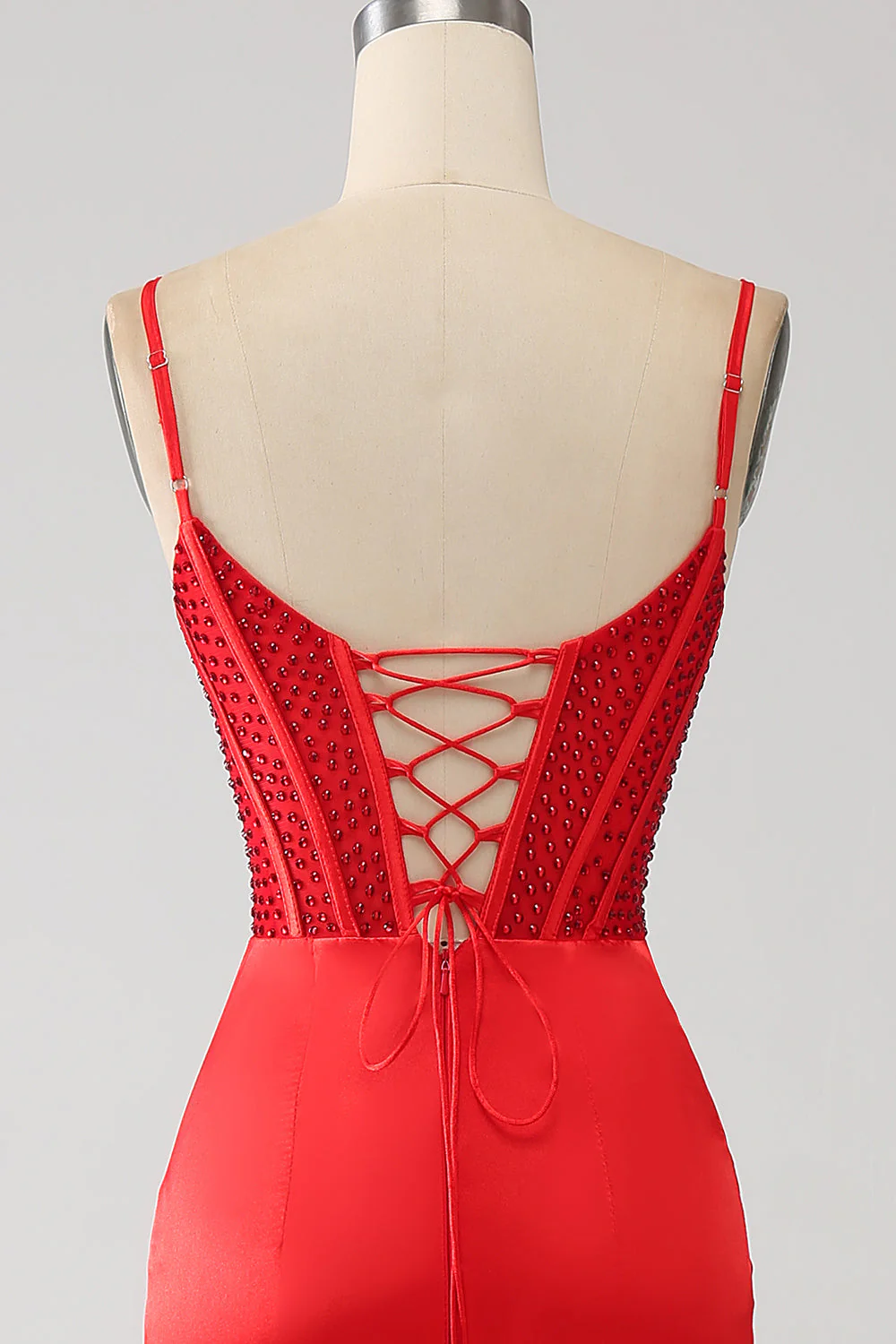 Satin Mermaid Beaded Red Prom Dress with Slit - Image 5