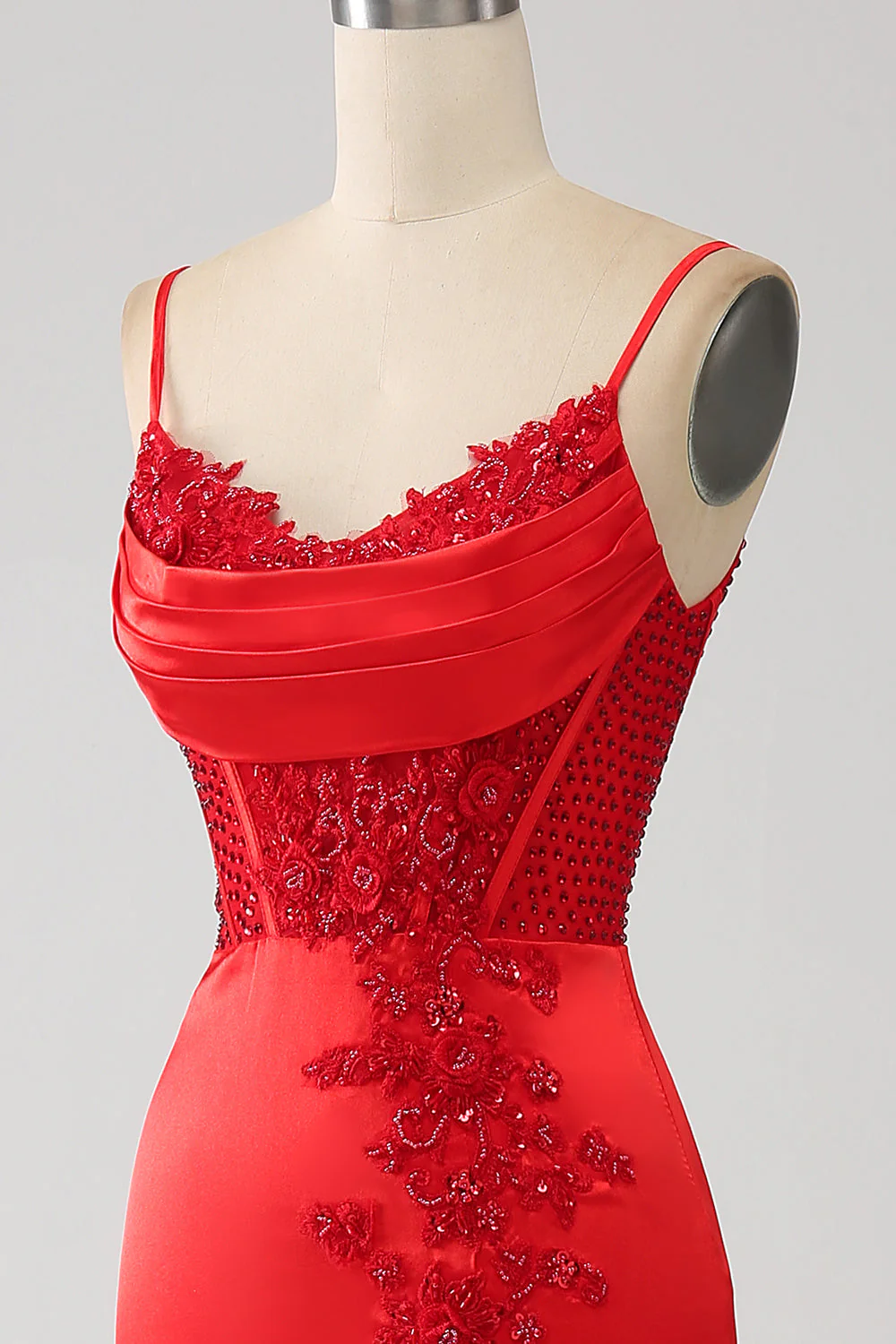 Satin Mermaid Beaded Red Prom Dress with Slit - Image 6