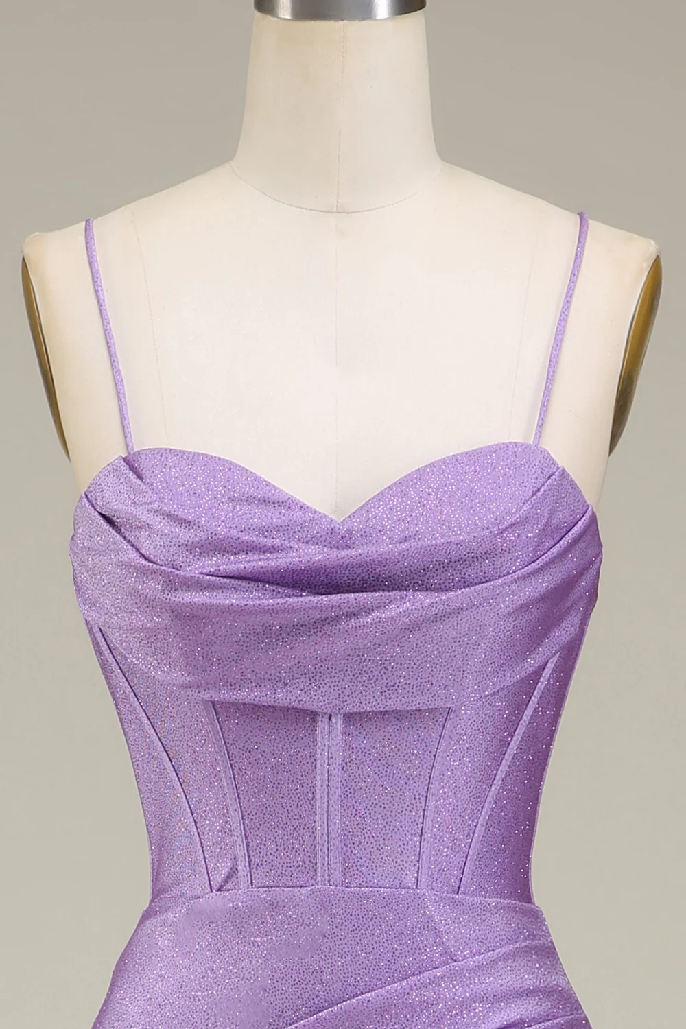 Sparkly Satin Spaghetti Straps Lilac Corset Prom Dress - Image 10