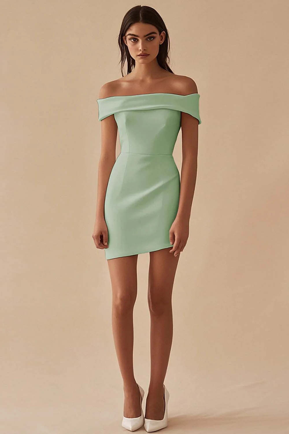 Satin White Off the Shoulder Sheath Short Graduation Dress - Image 6