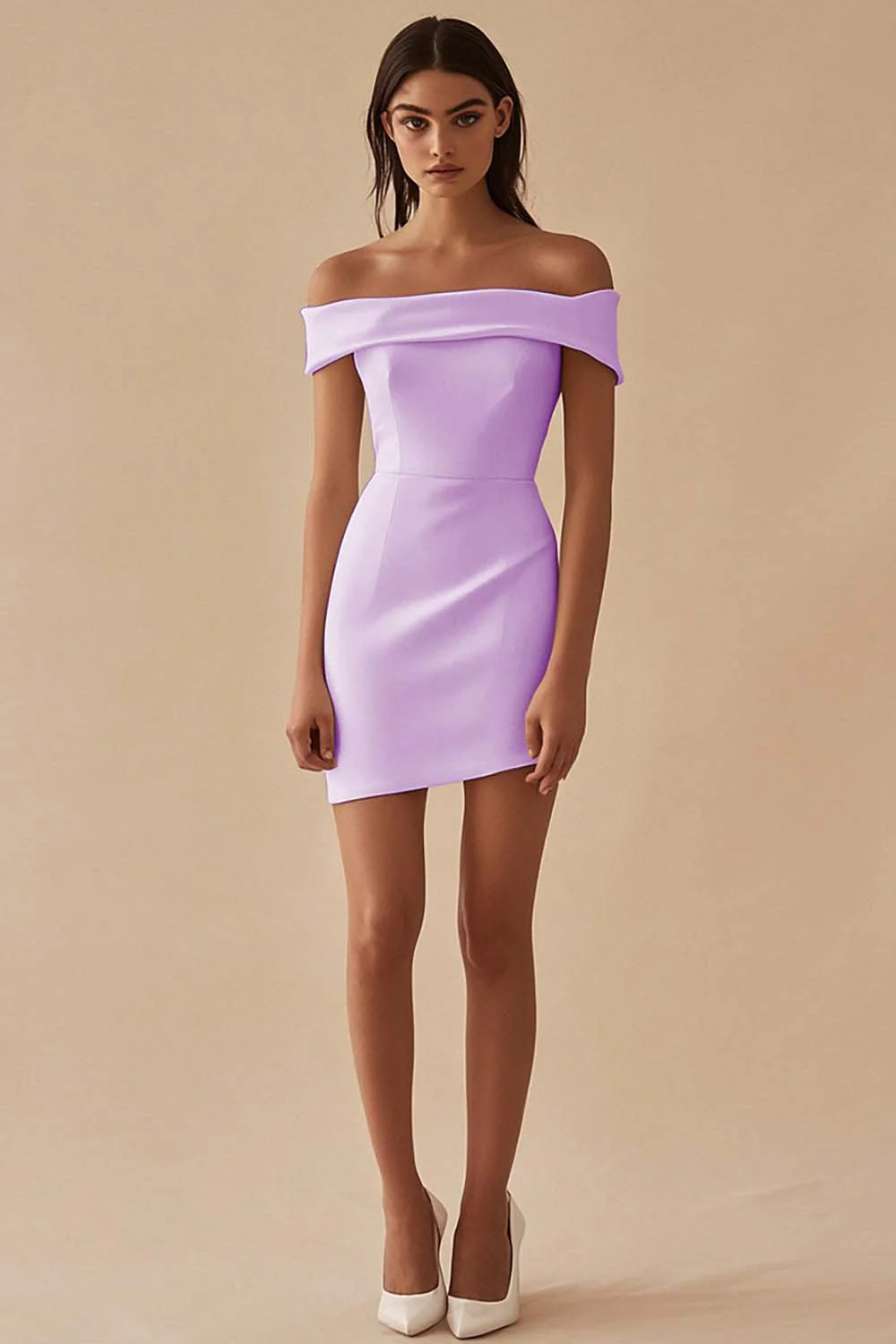 Satin White Off the Shoulder Sheath Short Graduation Dress - Image 7