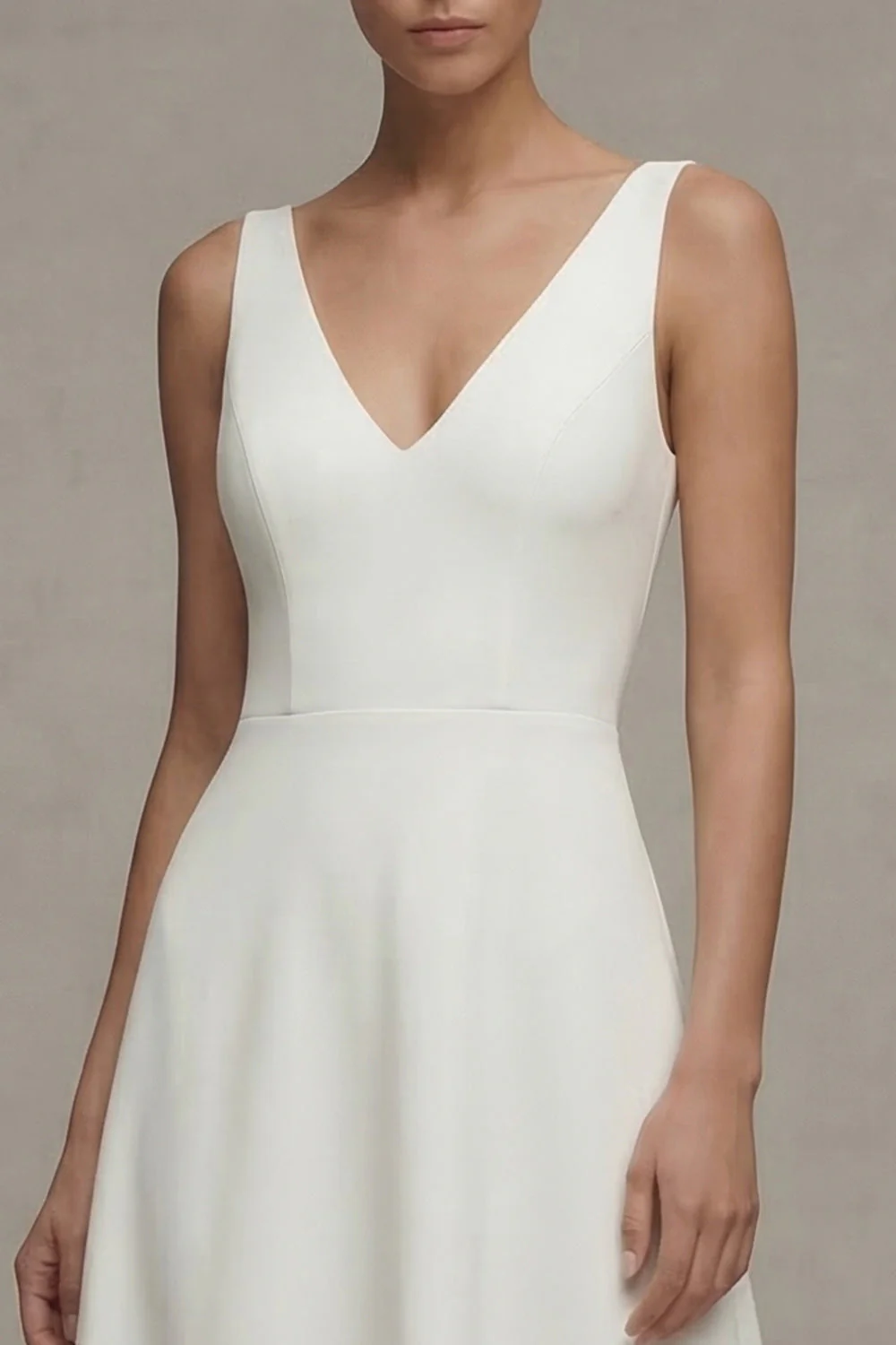 Satin White V-Neck Sleeveless A Line Engagement Dress - Image 3