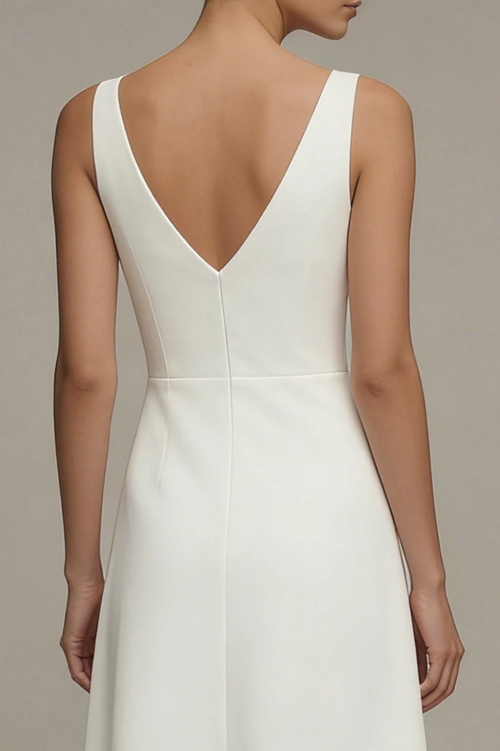 Satin White V-Neck Sleeveless A Line Engagement Dress - Image 4