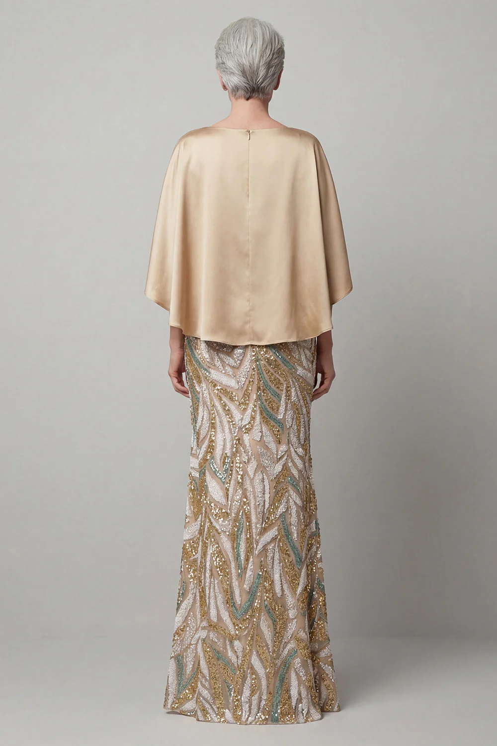 Champagne Mermaid 3/4 Sleeves Mother of the Bride Dress with Sequins - Image 2