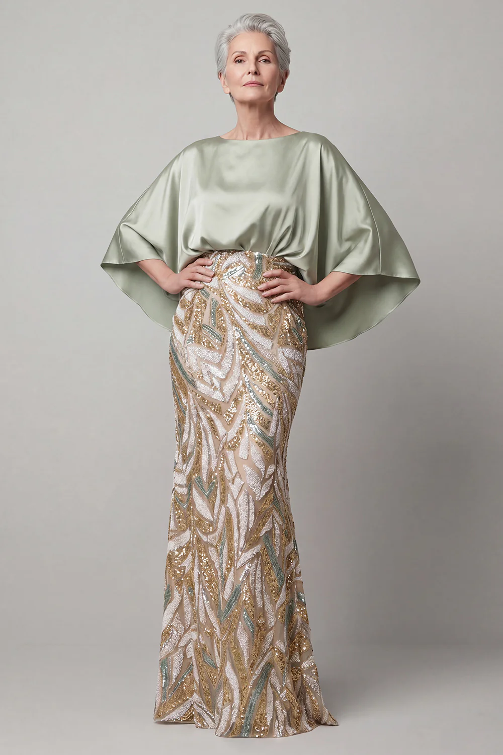Champagne Mermaid 3/4 Sleeves Mother of the Bride Dress with Sequins - Image 5