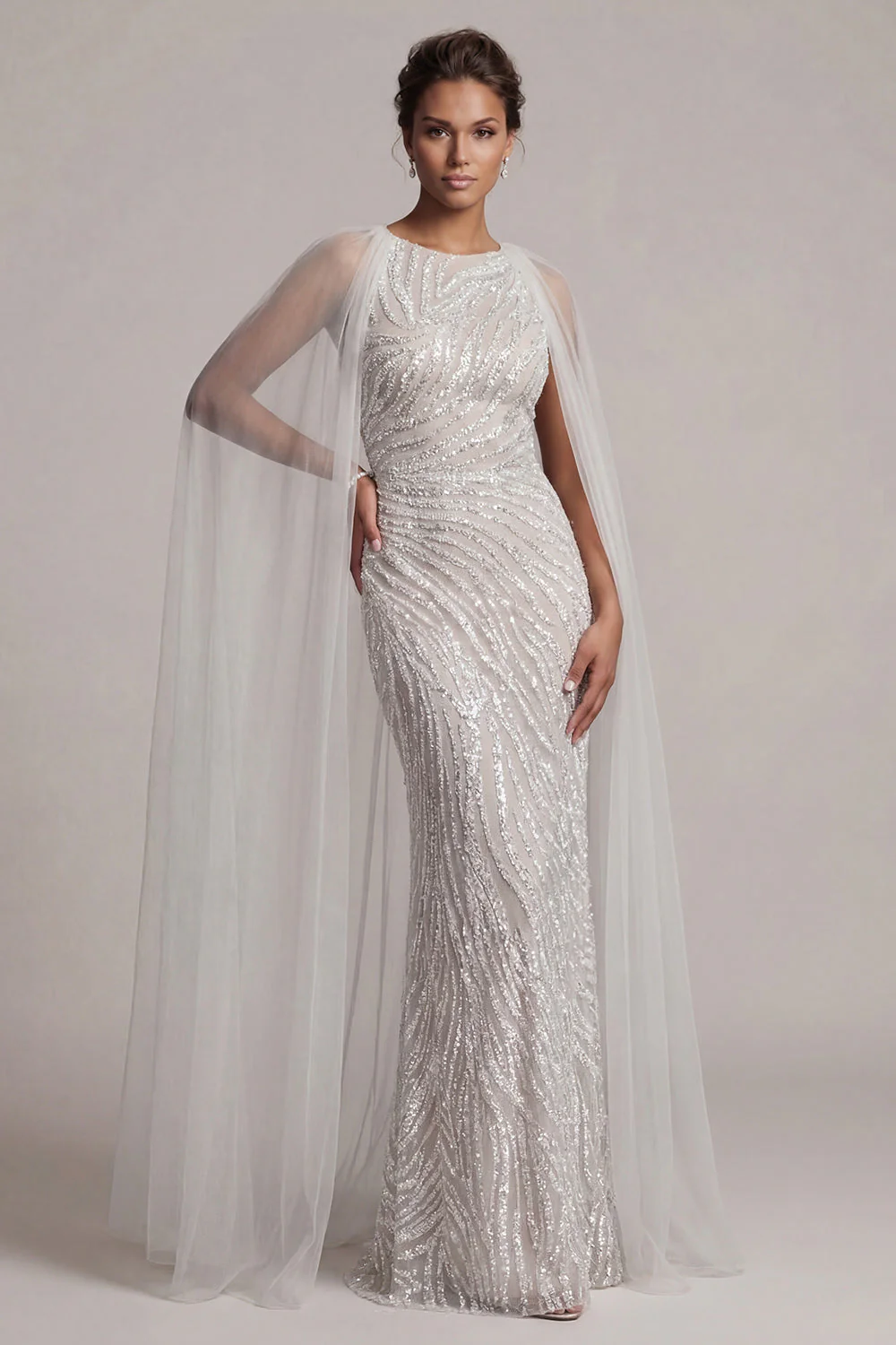 Sequin Ivory Mermaid Mother of the Bride Dress with Cap Sleeves