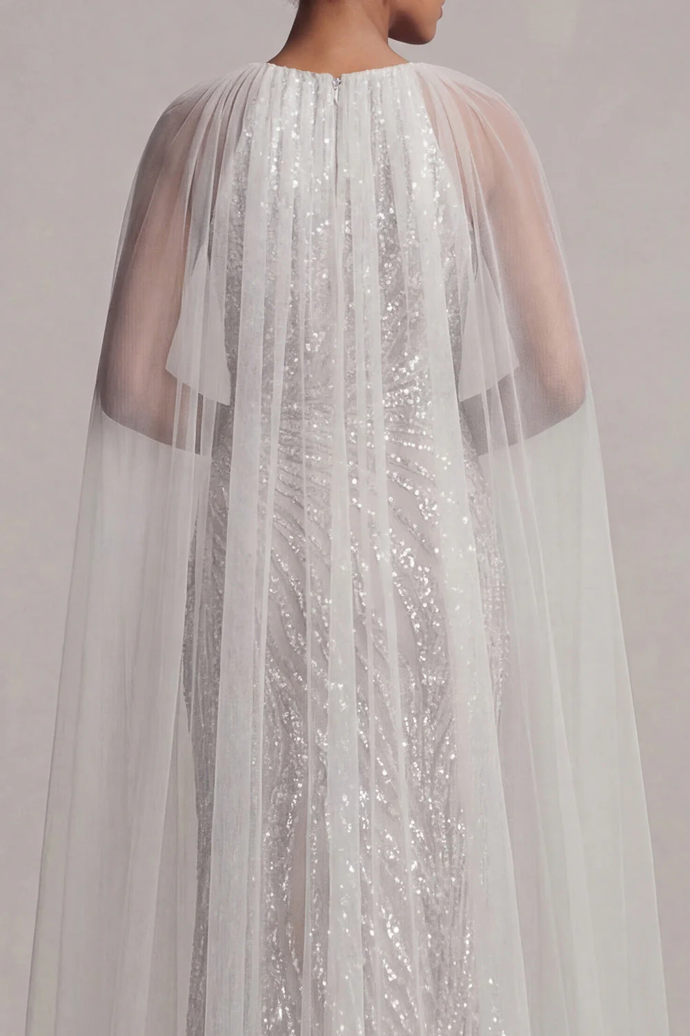 Sequin Ivory Mermaid Mother of the Bride Dress with Cap Sleeves - Image 5