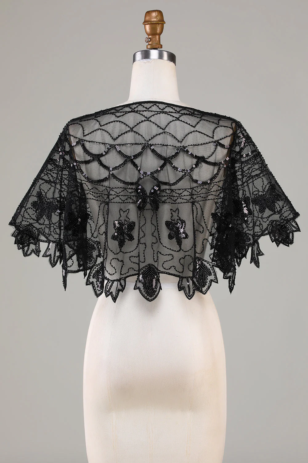Sequins Black Glitter 1920s Cape with Beading - Image 2