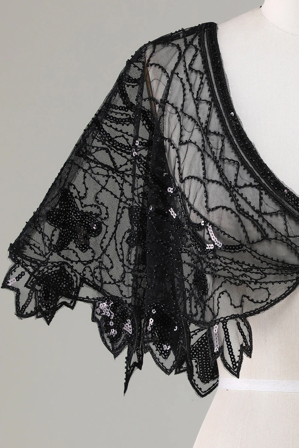 Sequins Black Glitter 1920s Cape with Beading - Image 3