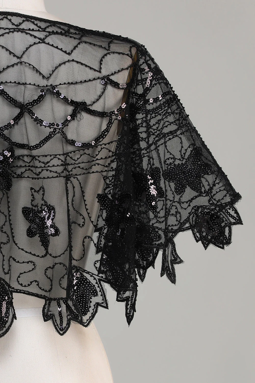Sequins Black Glitter 1920s Cape with Beading - Image 4