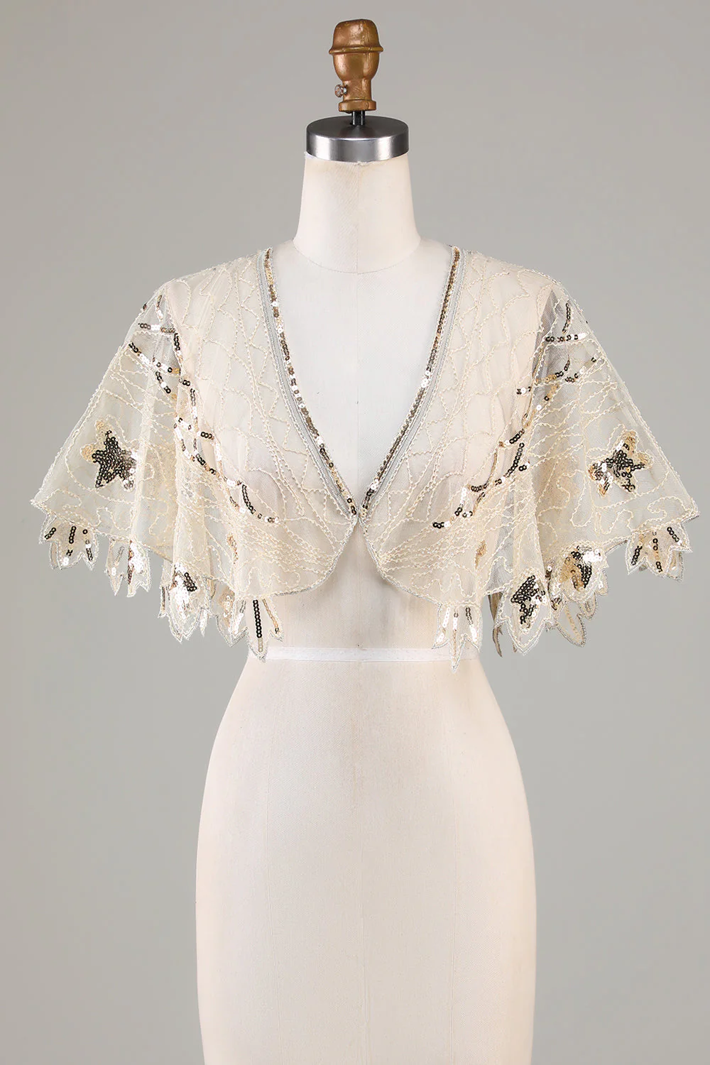 Sequins Black Glitter 1920s Cape with Beading - Image 5