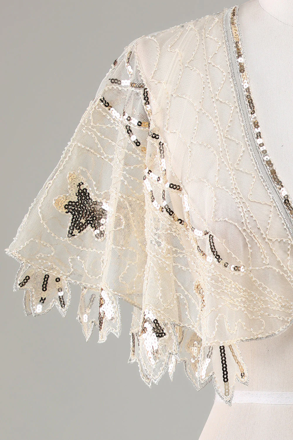 Sequins Black Glitter 1920s Cape with Beading - Image 7