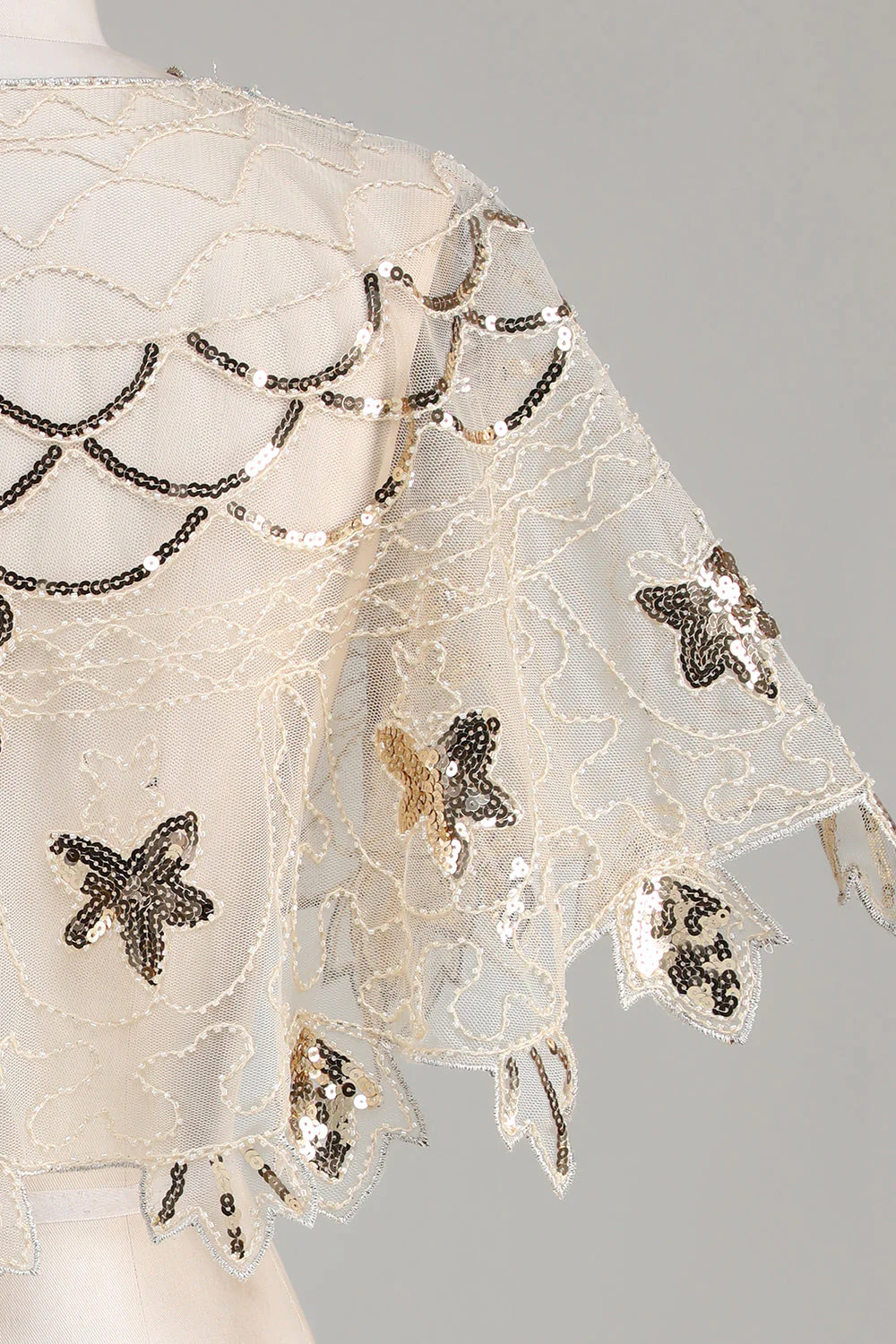 Sequins Black Glitter 1920s Cape with Beading - Image 8