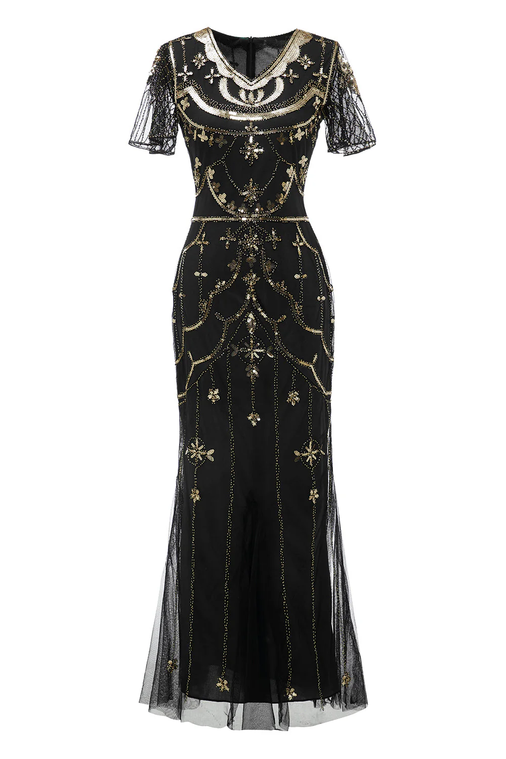 Sequins Dark Green Long 1920s Dress - Image 3