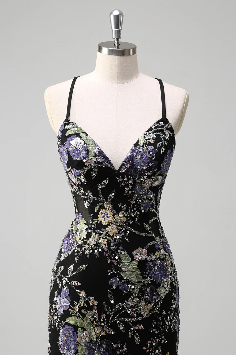 Sequins Mermaid Spaghetti Straps Pink Prom Dress with Appliques - Image 10