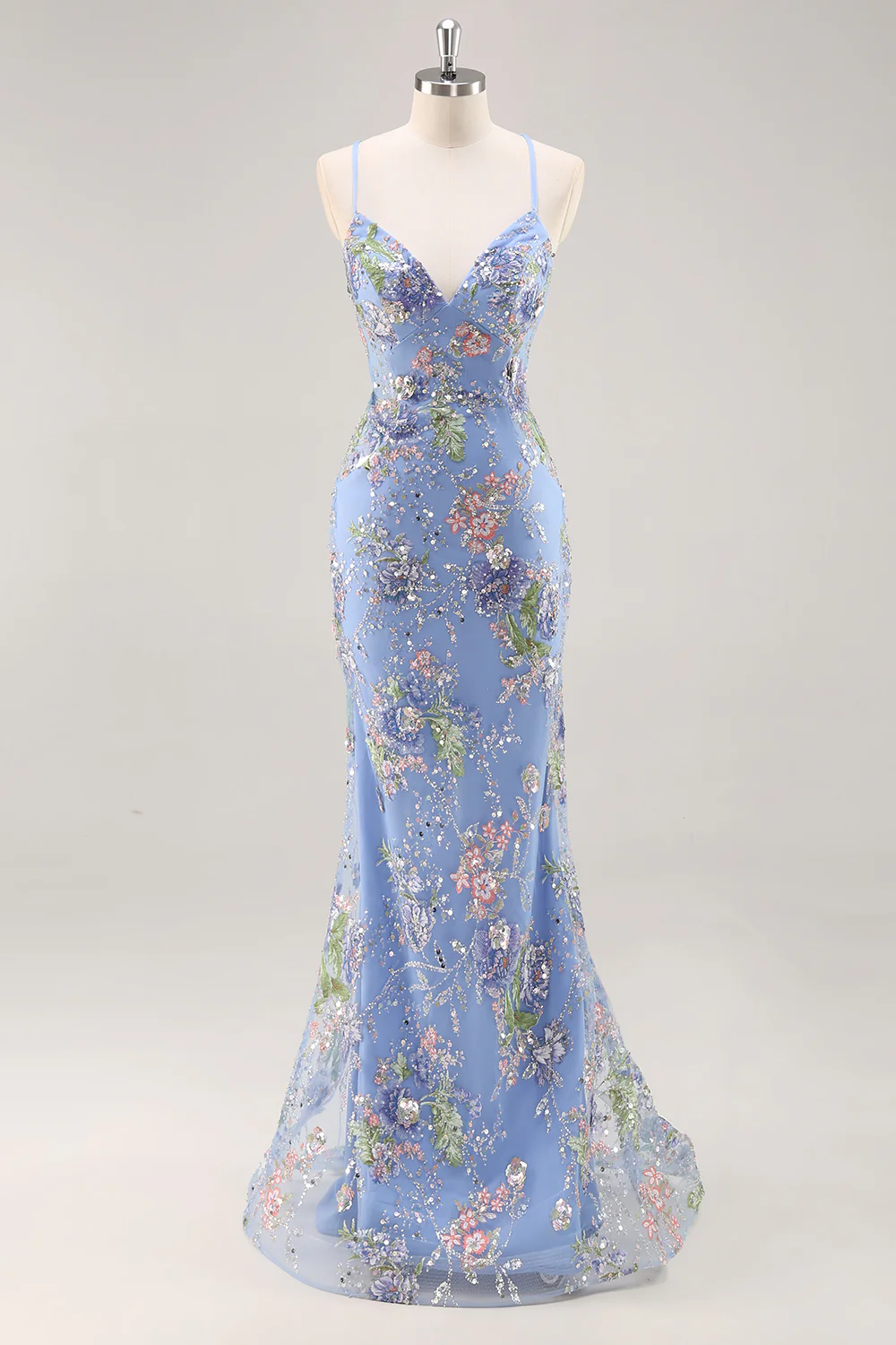 Sequins Mermaid Spaghetti Straps Pink Prom Dress with Appliques - Image 14