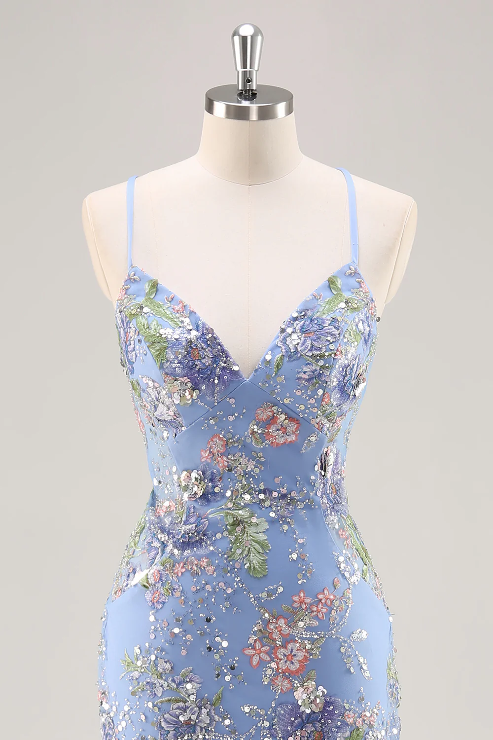 Sequins Mermaid Spaghetti Straps Pink Prom Dress with Appliques - Image 17