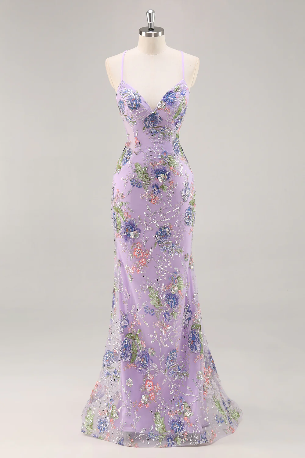 Sequins Mermaid Spaghetti Straps Pink Prom Dress with Appliques - Image 20