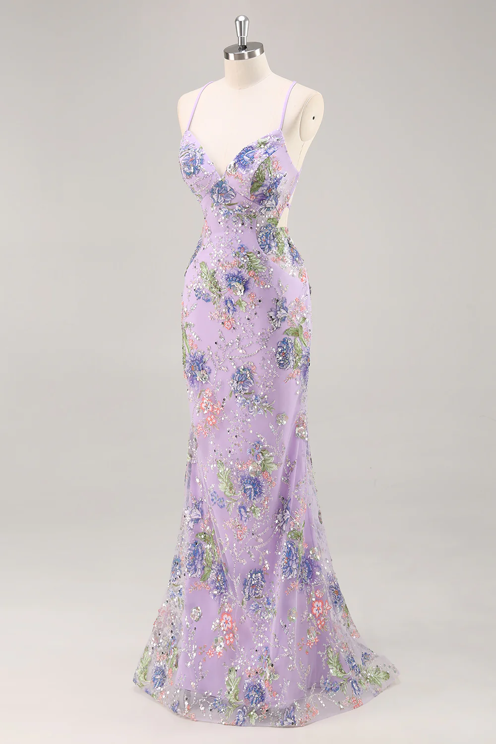Sequins Mermaid Spaghetti Straps Pink Prom Dress with Appliques - Image 22