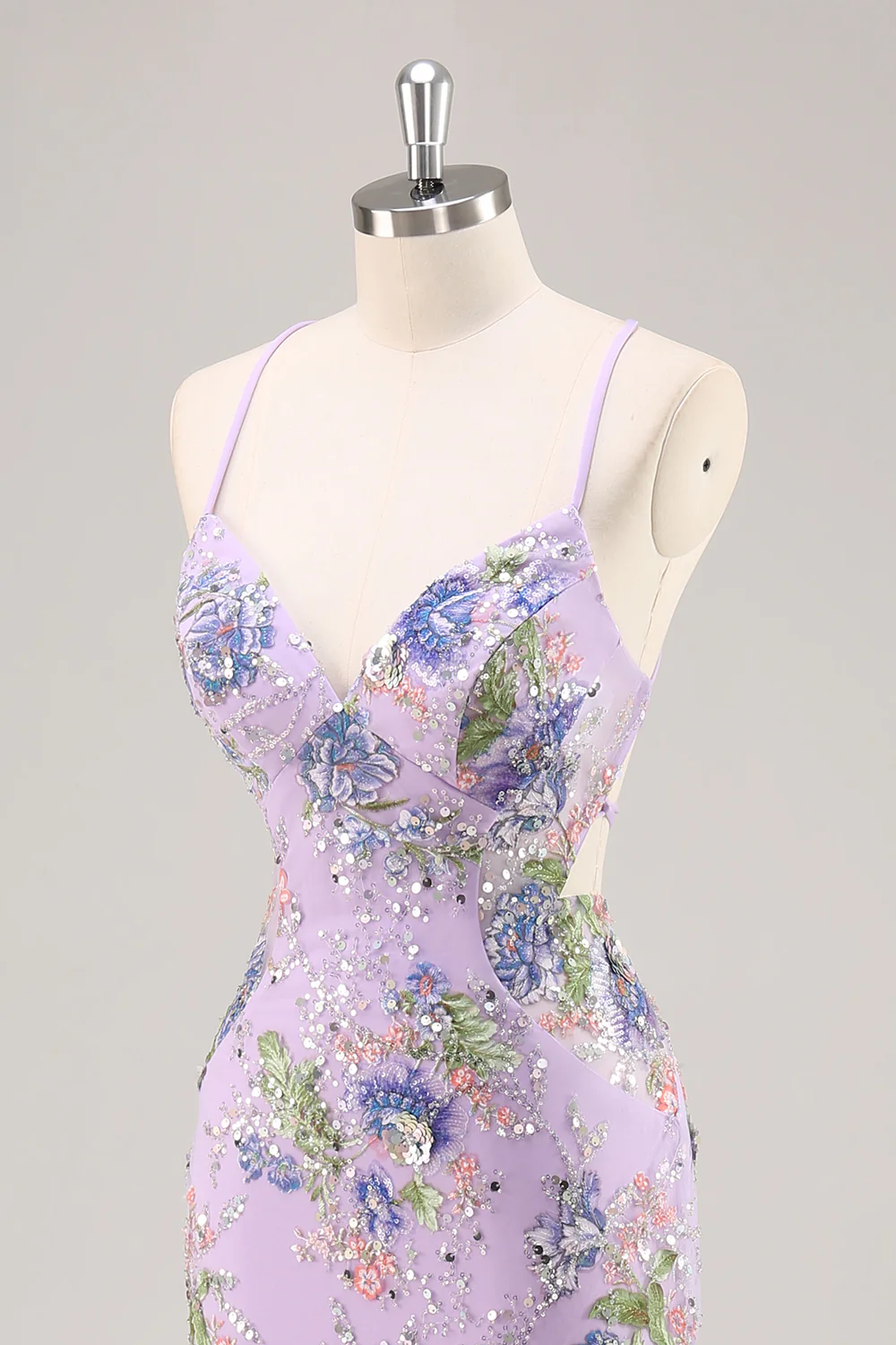 Sequins Mermaid Spaghetti Straps Pink Prom Dress with Appliques - Image 25
