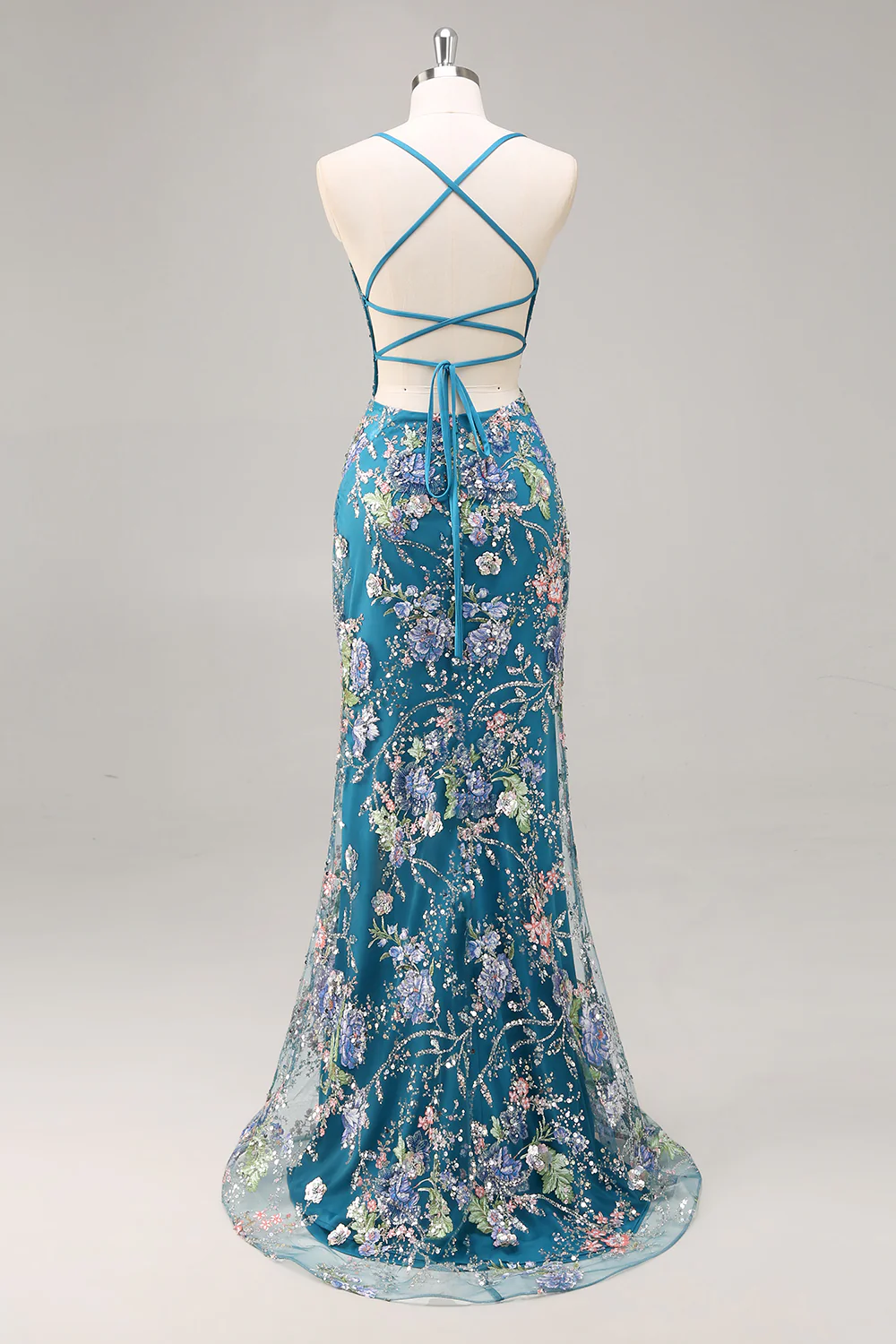 Sequins Mermaid Spaghetti Straps Pink Prom Dress with Appliques - Image 27