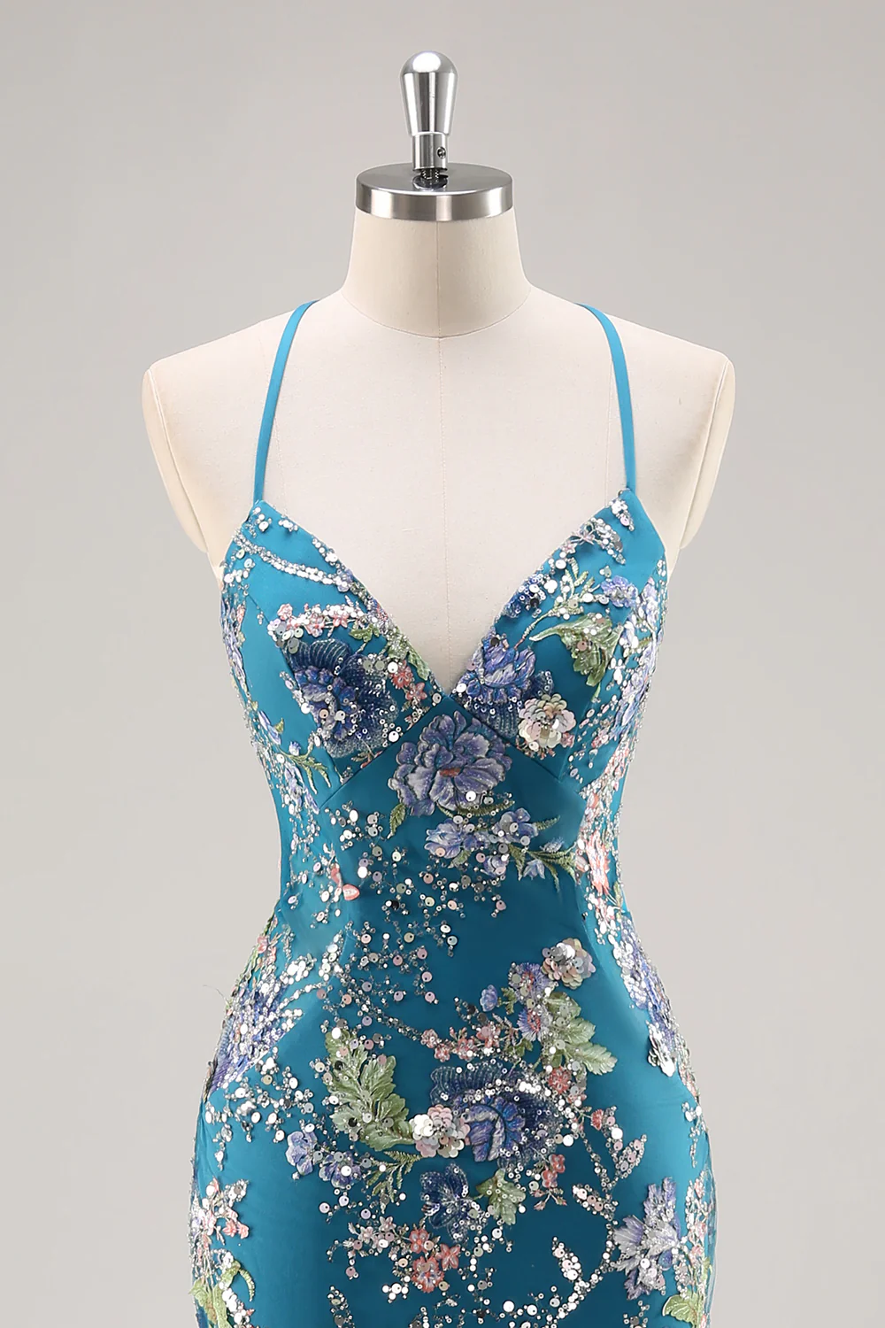 Sequins Mermaid Spaghetti Straps Pink Prom Dress with Appliques - Image 29