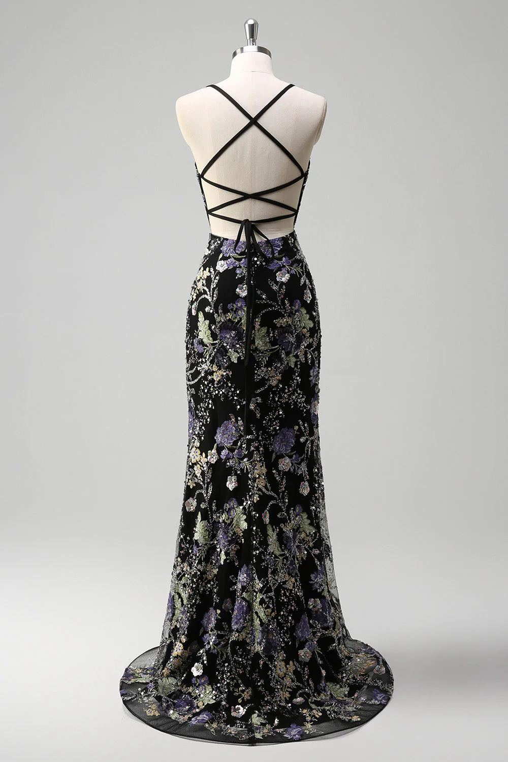 Sequins Mermaid Spaghetti Straps Pink Prom Dress with Appliques - Image 8