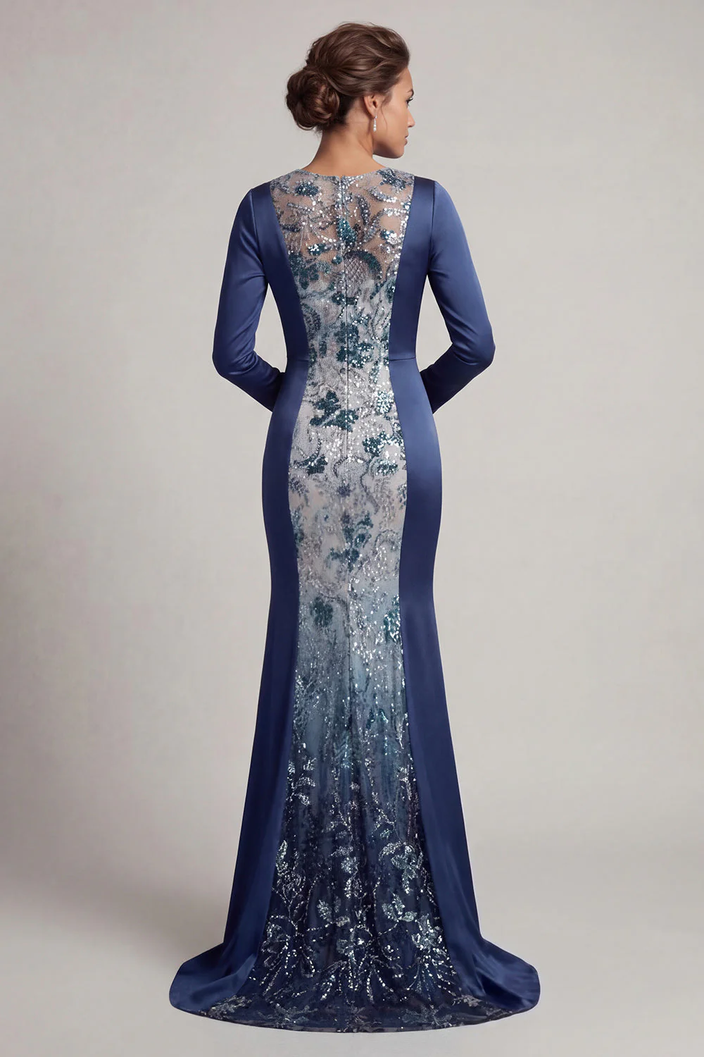 Navy Sequins Long Sleeves Mermaid Mother of the Bride Dress - Image 2