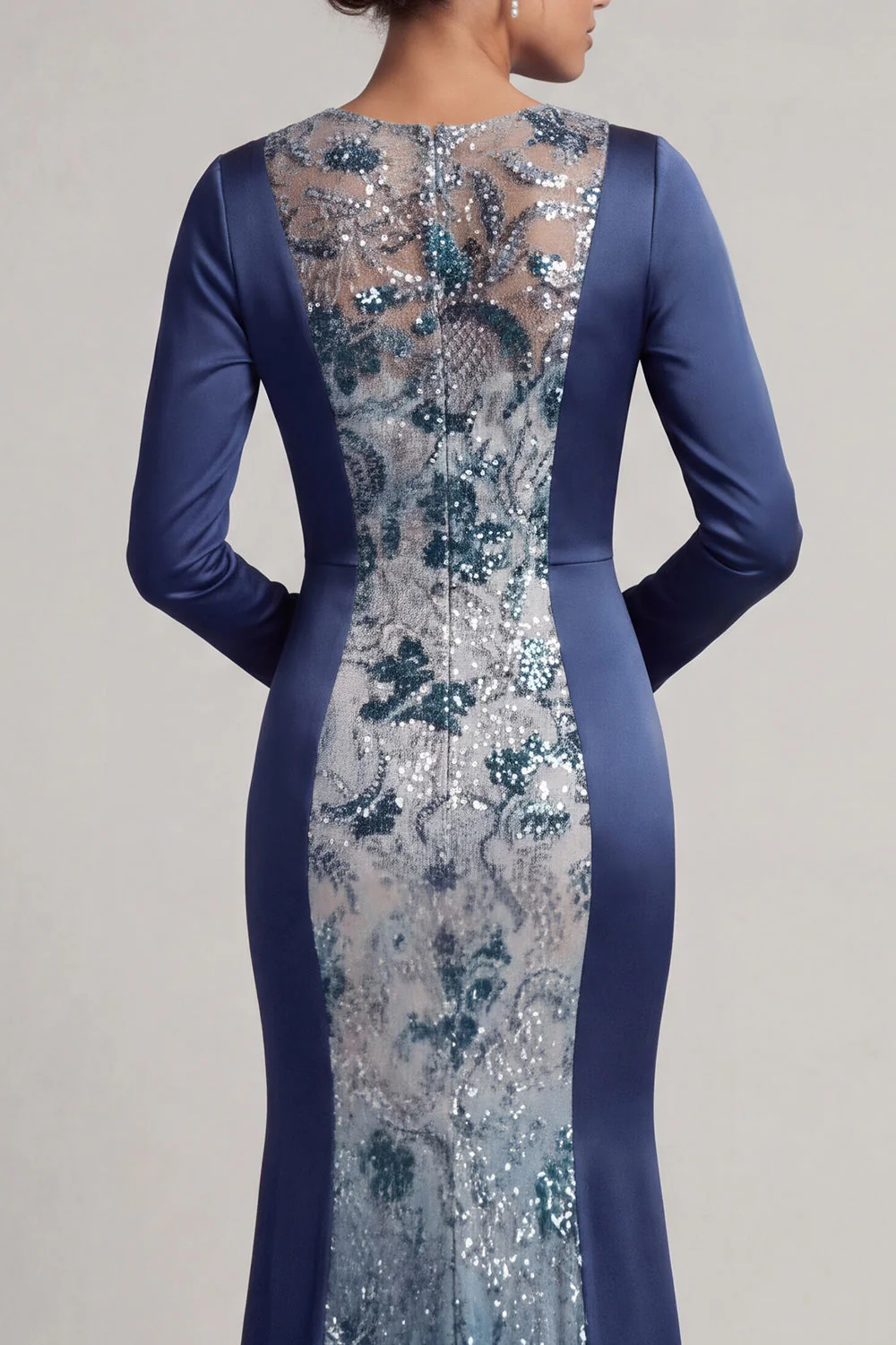 Navy Sequins Long Sleeves Mermaid Mother of the Bride Dress - Image 5