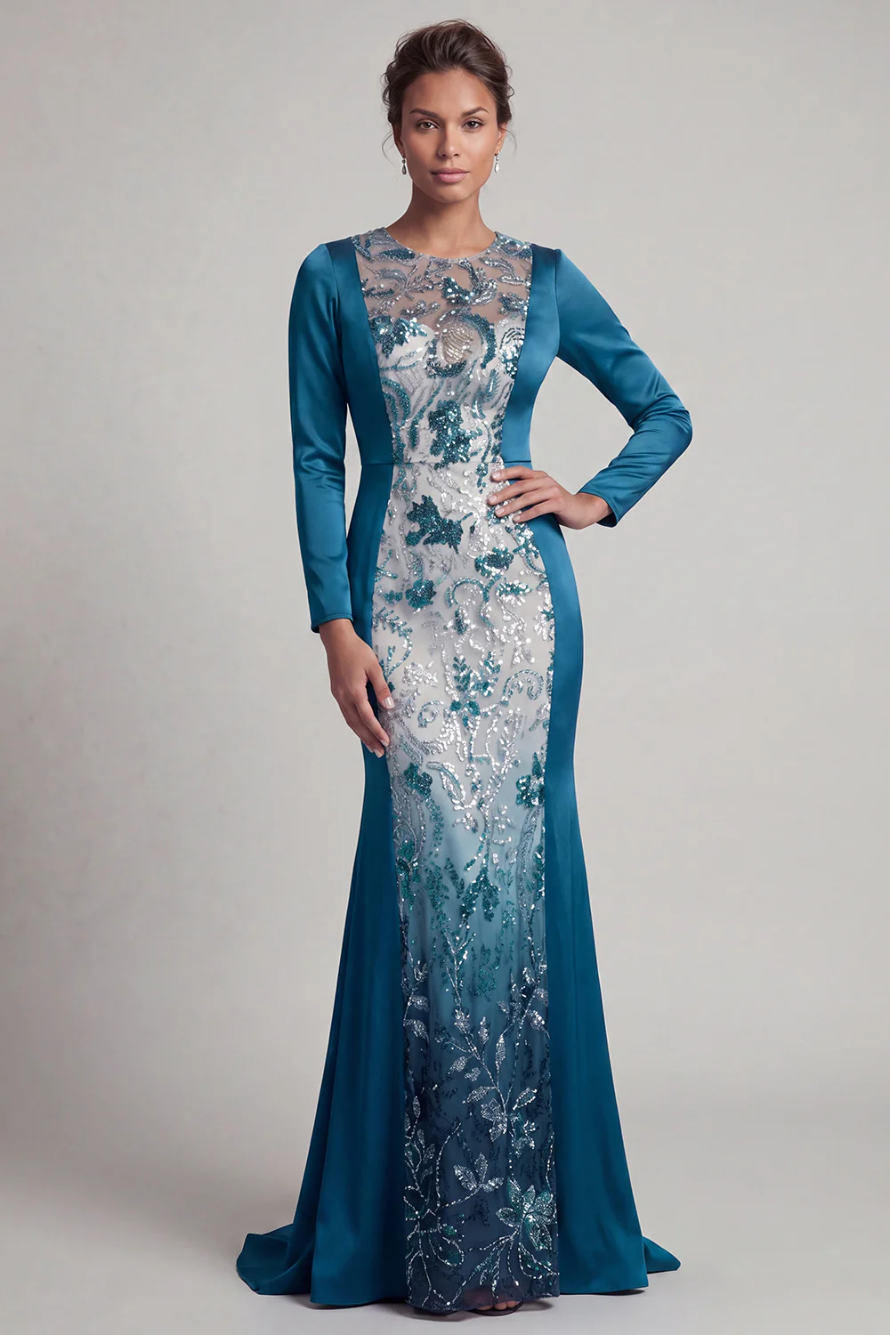 Navy Sequins Long Sleeves Mermaid Mother of the Bride Dress - Image 6