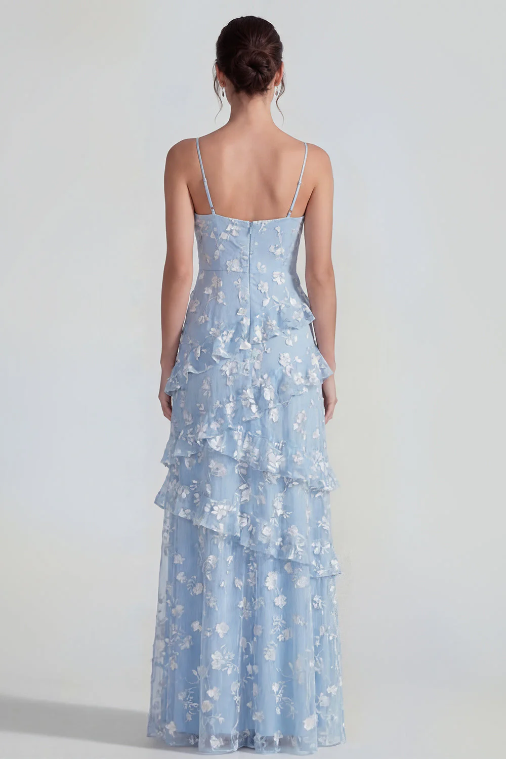 Shearh Lilac Floral Spaghetti Straps Ruffled Maxi Dress with Slit - Image 11