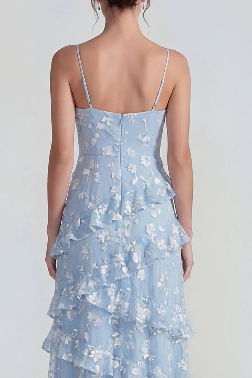 Shearh Lilac Floral Spaghetti Straps Ruffled Maxi Dress with Slit - Image 13