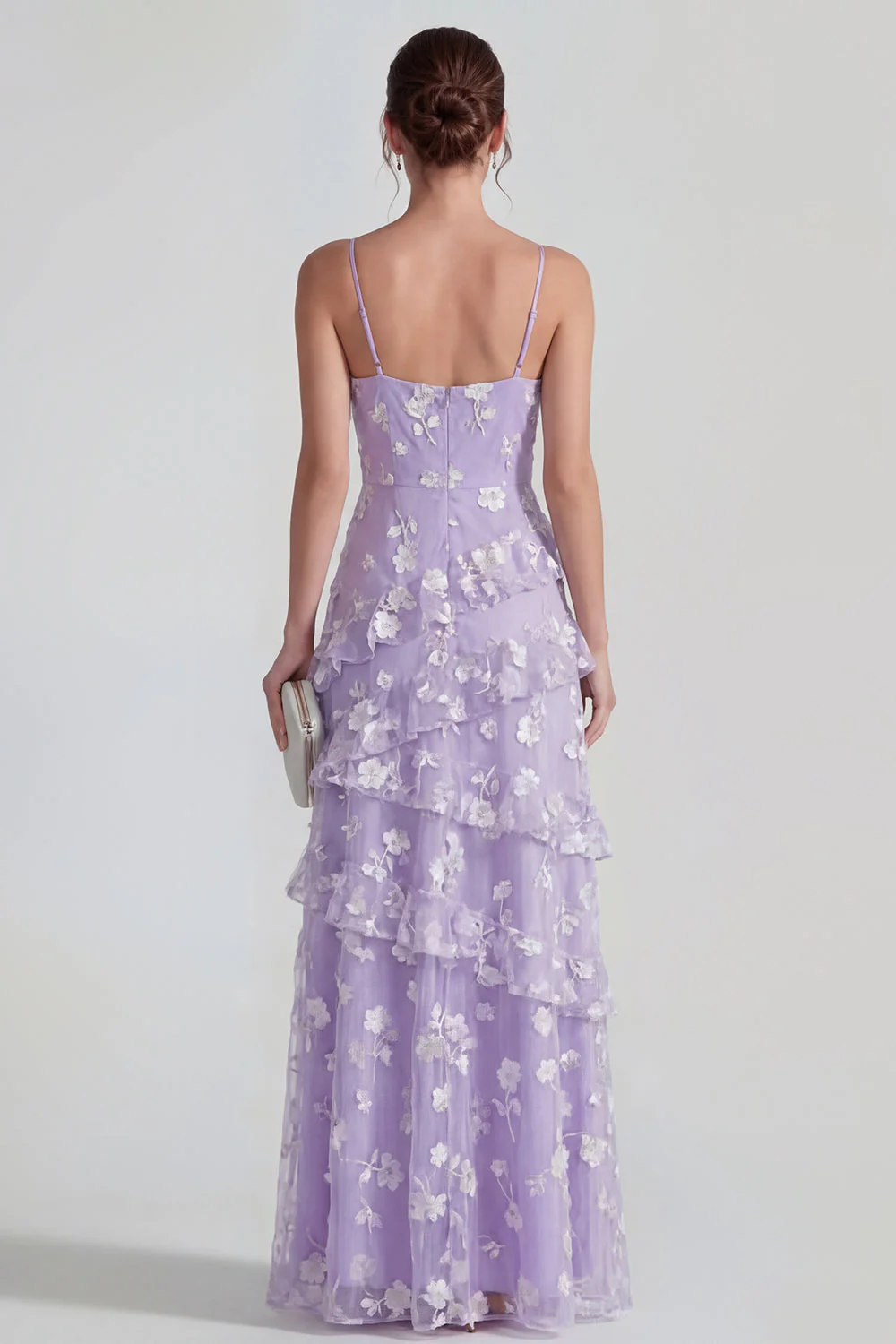 Shearh Lilac Floral Spaghetti Straps Ruffled Maxi Dress with Slit - Image 2