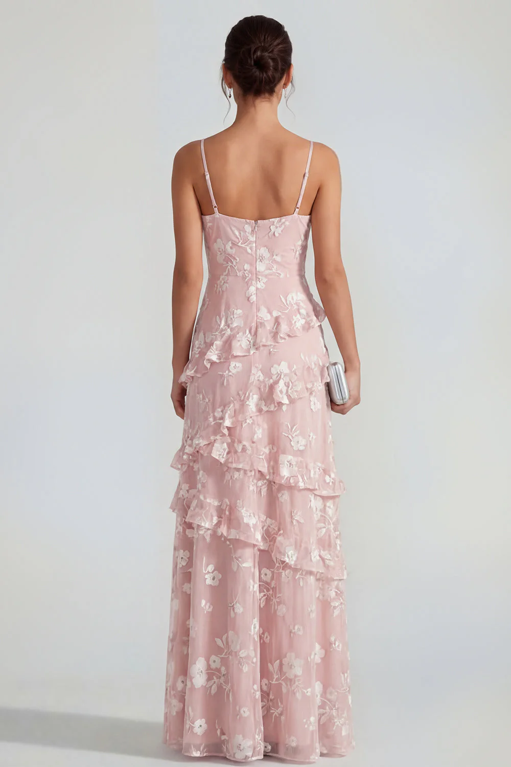 Shearh Lilac Floral Spaghetti Straps Ruffled Maxi Dress with Slit - Image 6