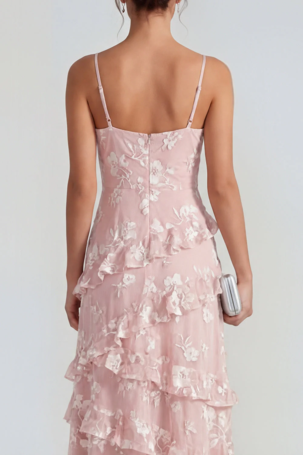 Shearh Lilac Floral Spaghetti Straps Ruffled Maxi Dress with Slit - Image 8