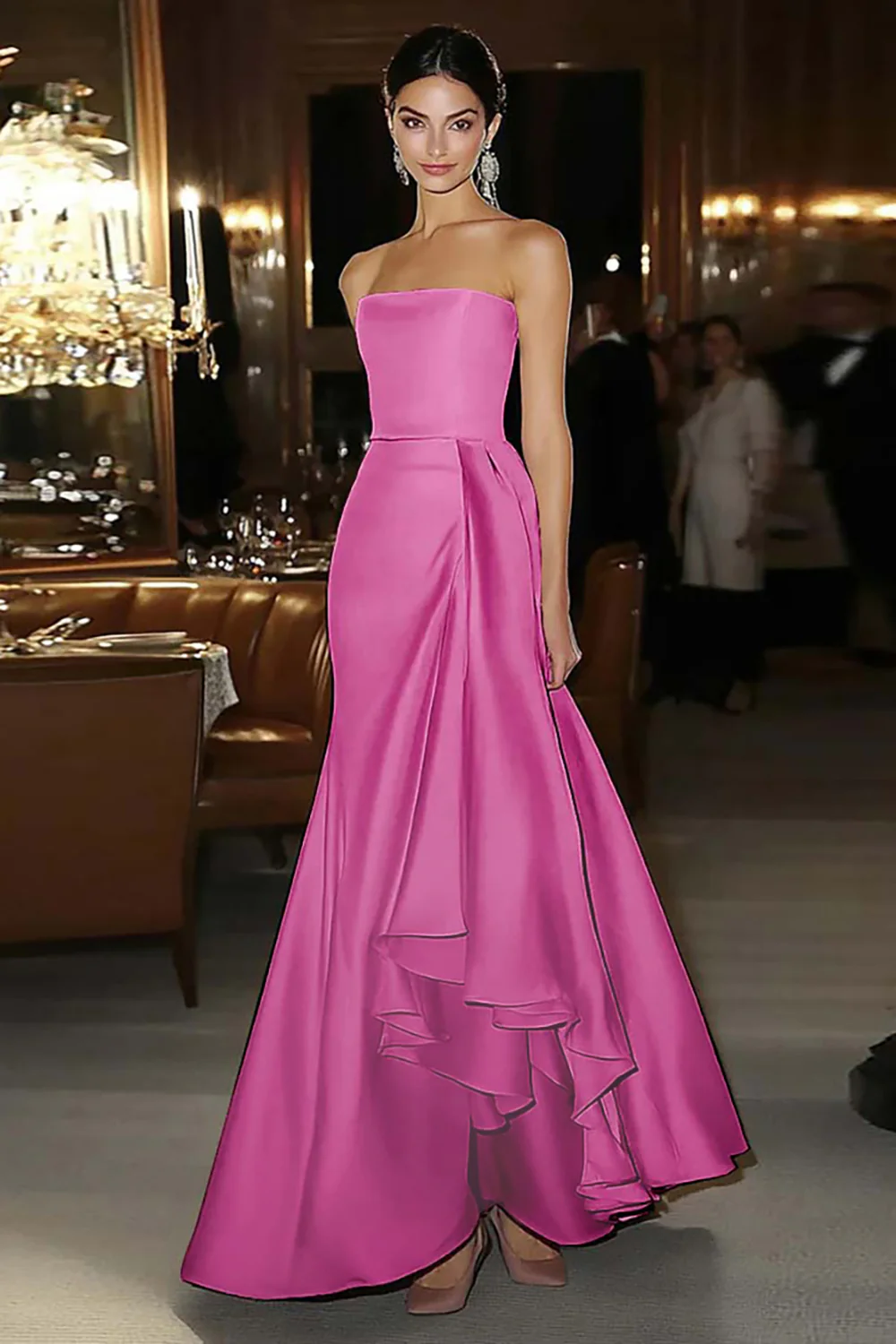 Sheath Pink Satin Strapless Gala Dress - Image 10