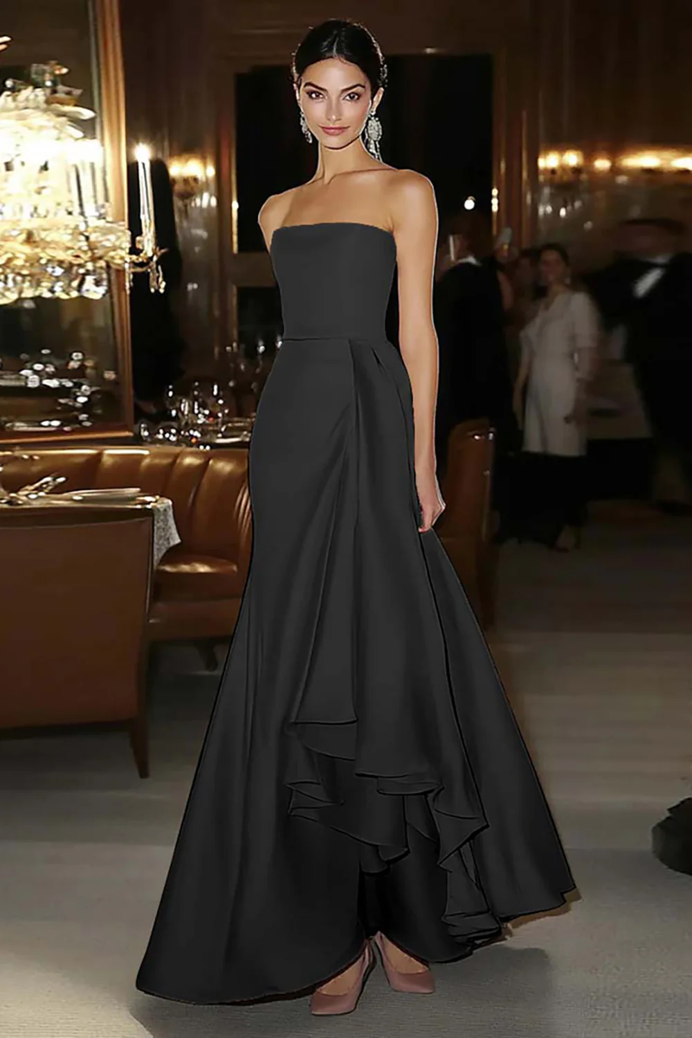 Sheath Pink Satin Strapless Gala Dress - Image 3