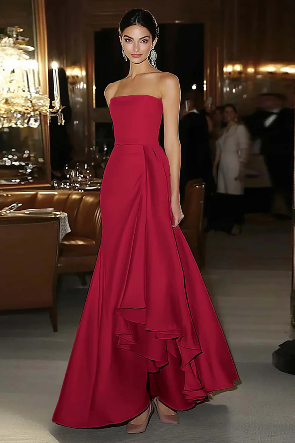 Sheath Pink Satin Strapless Gala Dress - Image 4