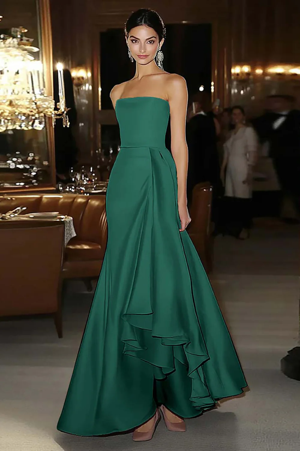 Sheath Pink Satin Strapless Gala Dress - Image 5
