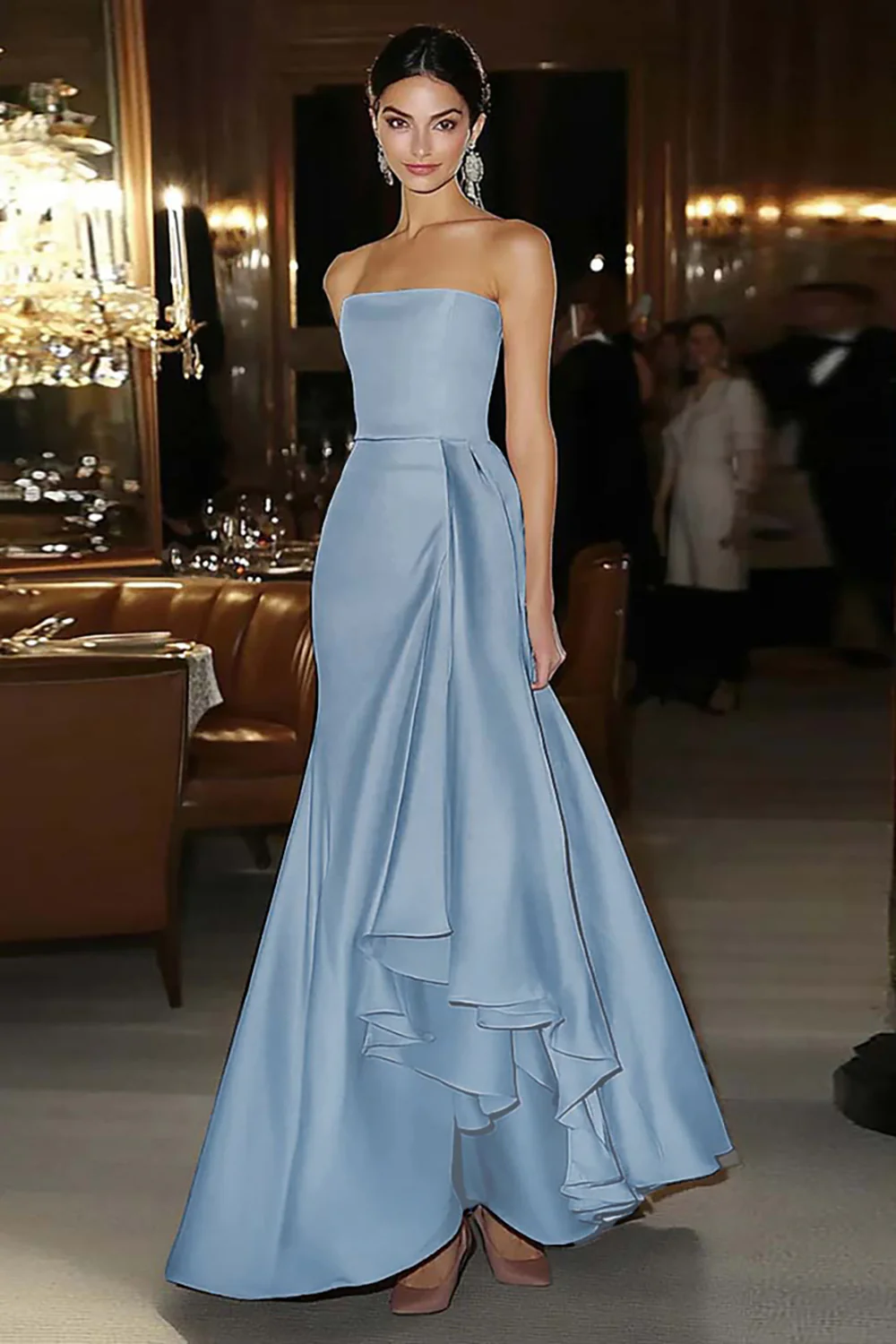 Sheath Pink Satin Strapless Gala Dress - Image 7