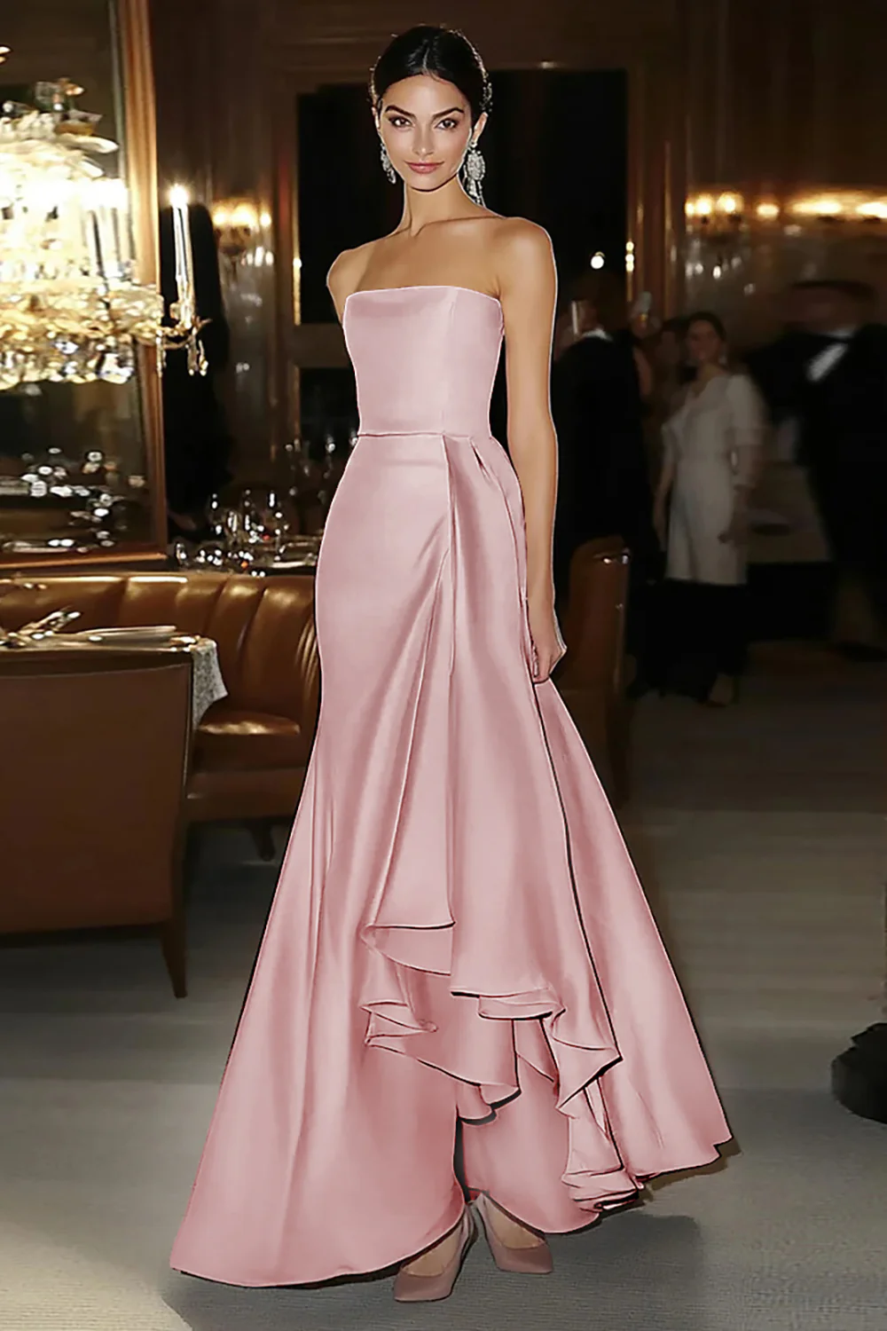 Sheath Pink Satin Strapless Gala Dress - Image 8