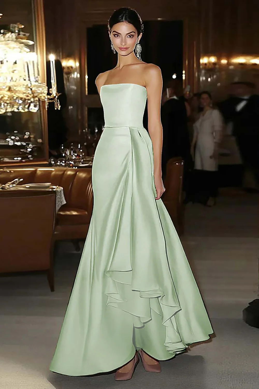 Sheath Pink Satin Strapless Gala Dress - Image 9