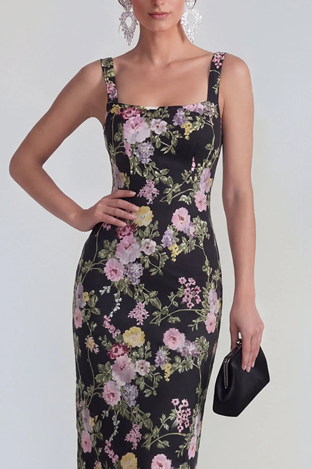 Sheath Square Neck Midi Multi Floral Dress with Lace Up Back - Image 3