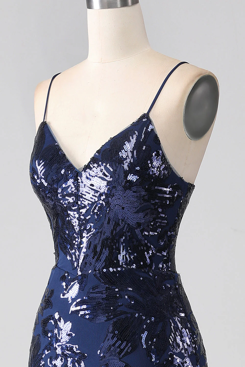 Shimmering Sequin Mermaid Spaghetti Strap Prom Dress with Slit - Image 6