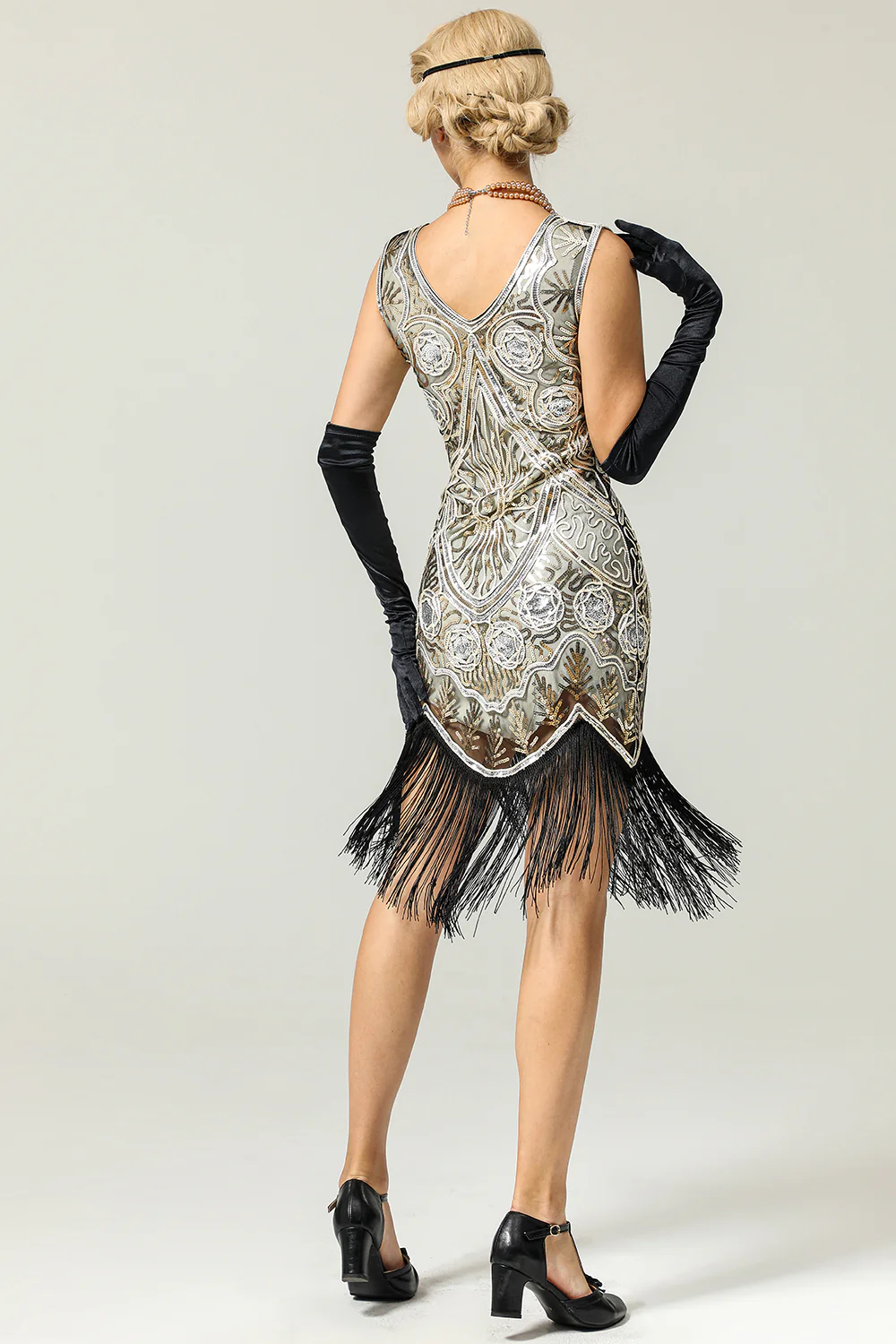 Silver 1920s Fringe Sequins Dress - Image 2