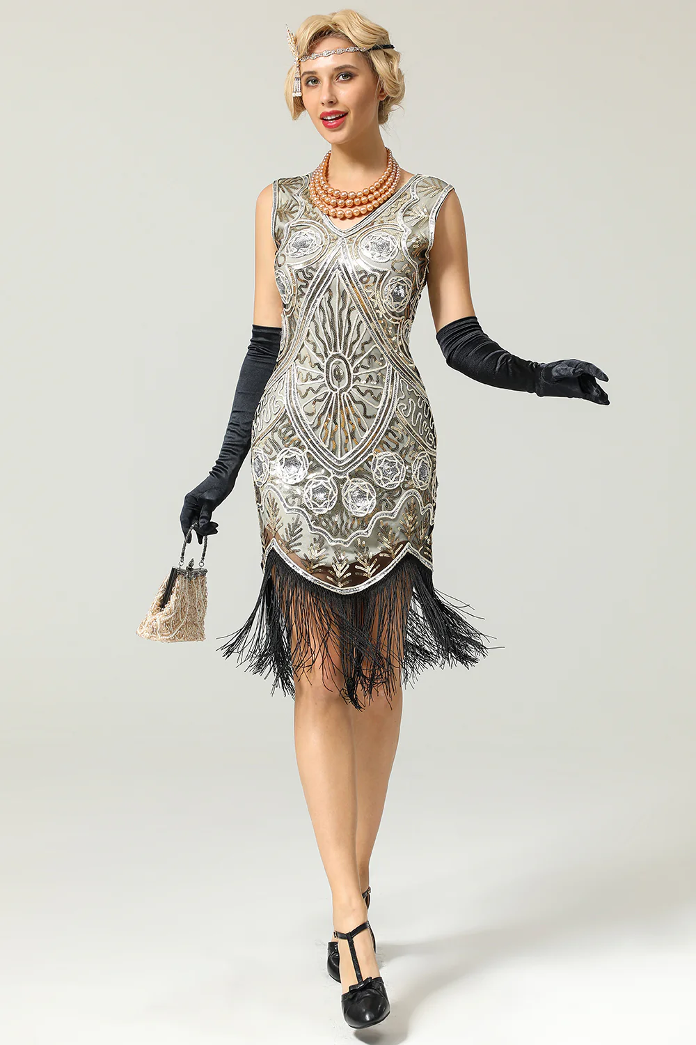 Silver 1920s Fringe Sequins Dress - Image 3