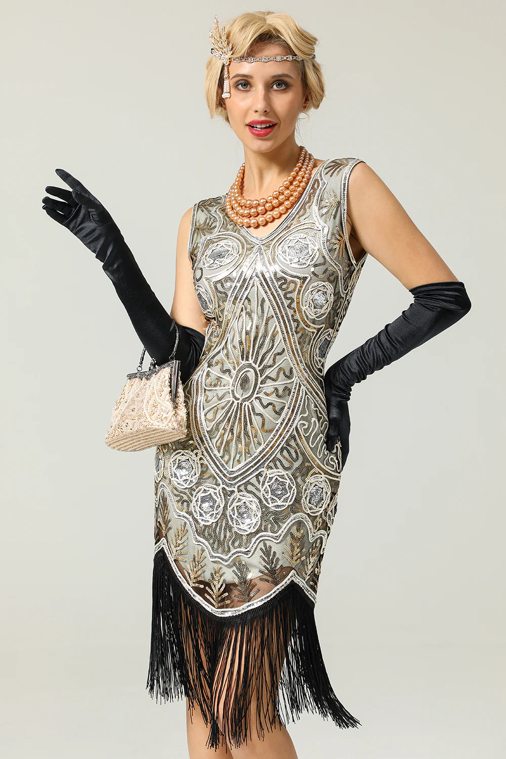 Silver 1920s Fringe Sequins Dress - Image 5